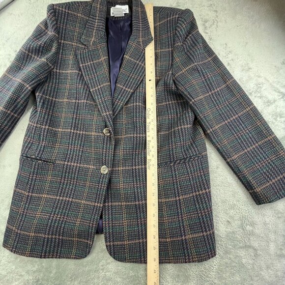 VTG White Stag Blazer Women Size 12 Blue Boxy Plaid Wool Blend 511259 Y2K Coat - Picture 6 of 12